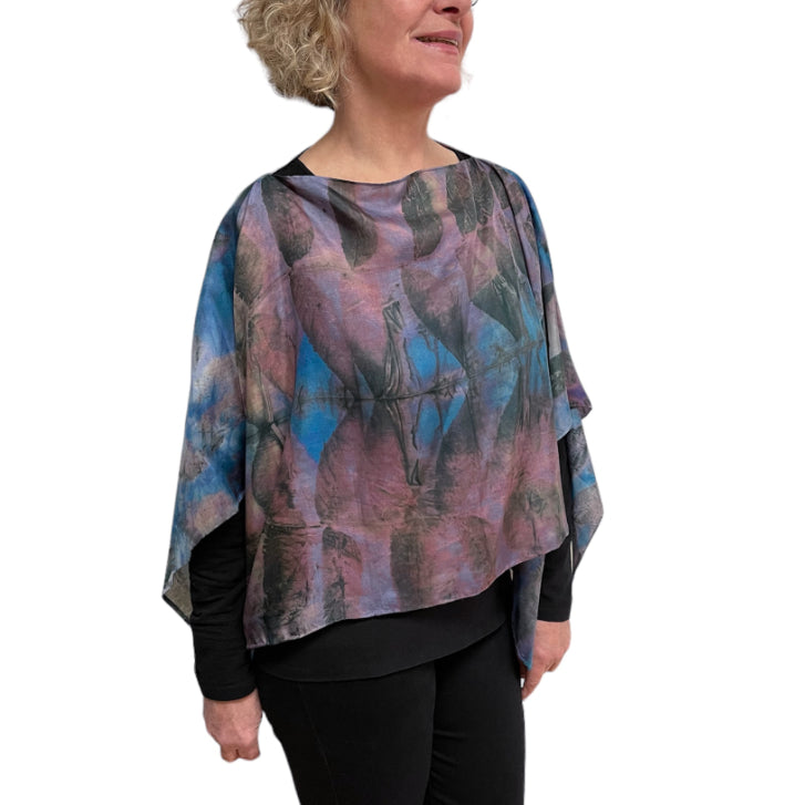 Black Walnut Eco-Print Silk Poncho - Seattle Handmade
