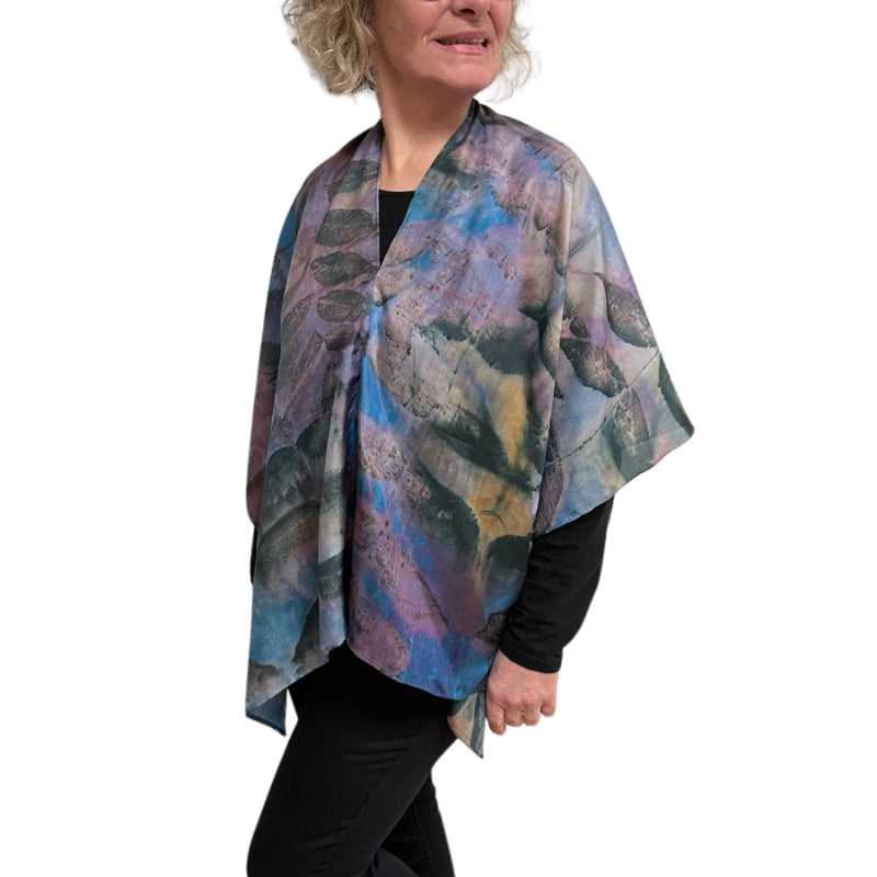 Black Walnut Eco-Print Silk Poncho - Seattle Handmade