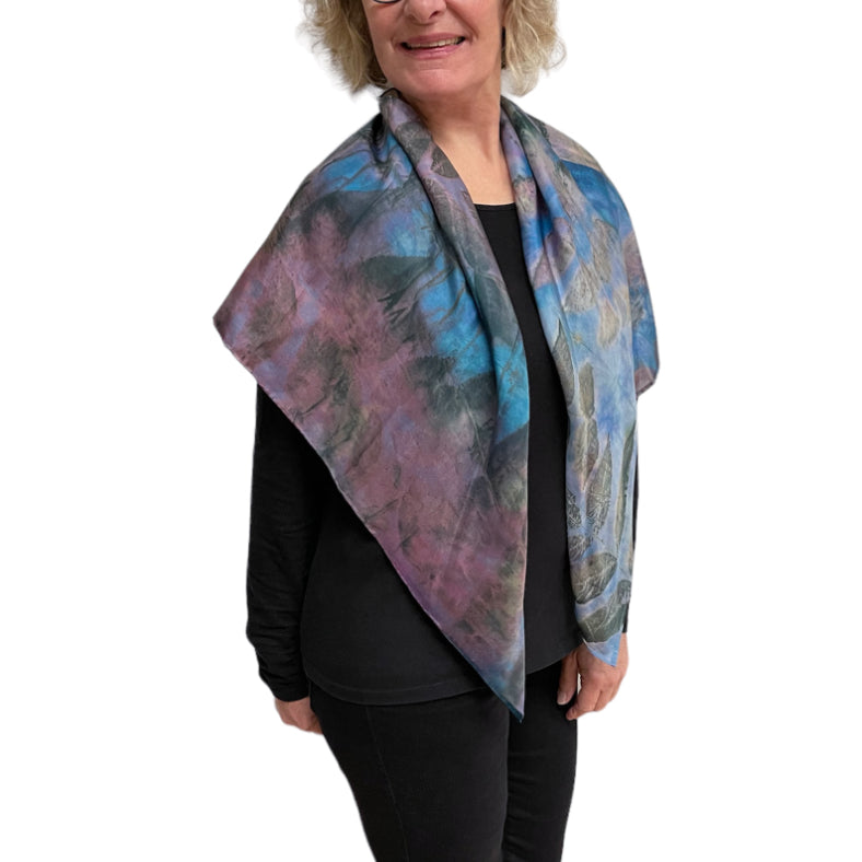 Black Walnut Eco-Print Silk Poncho - Seattle Handmade