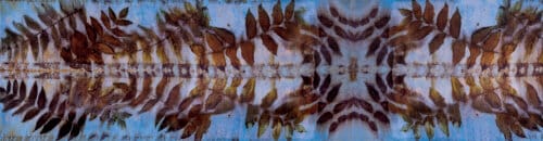 Blue Maroon Eco-Printed Silk Scarf - Black Walnut Botanical Print