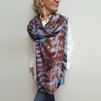 Blue Maroon Eco-Printed Silk Scarf - Black Walnut Botanical Print