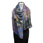 Blue purple eco printed silk scarf | Hand dyed black walnut imprint