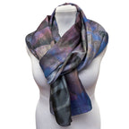 Blue purple eco printed silk scarf | Hand dyed black walnut imprint