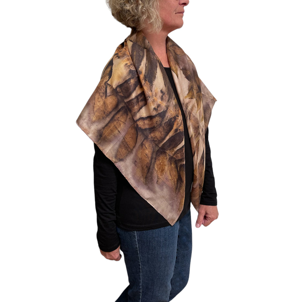 Black Walnut Silk Poncho: Eco-Print Art Wear