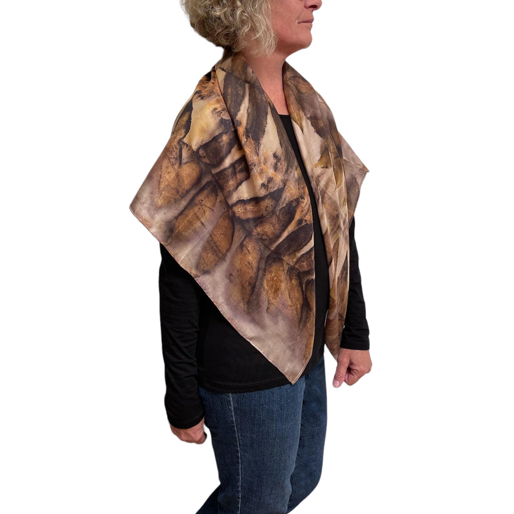 Black Walnut Silk Poncho: Eco-Print Art Wear