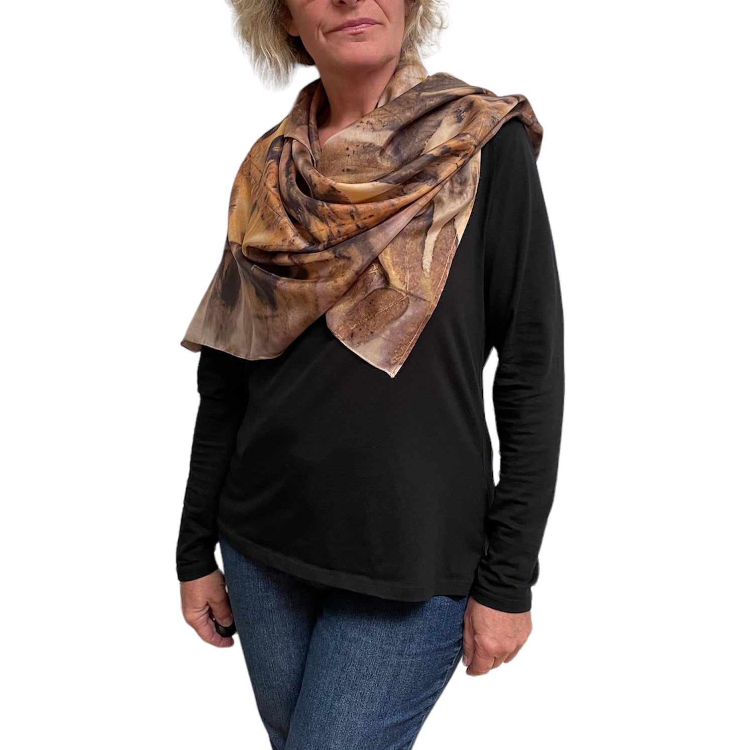 Black Walnut Silk Poncho: Eco-Print Art Wear