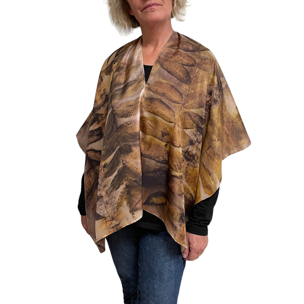 Black Walnut Silk Poncho: Eco-Print Art Wear