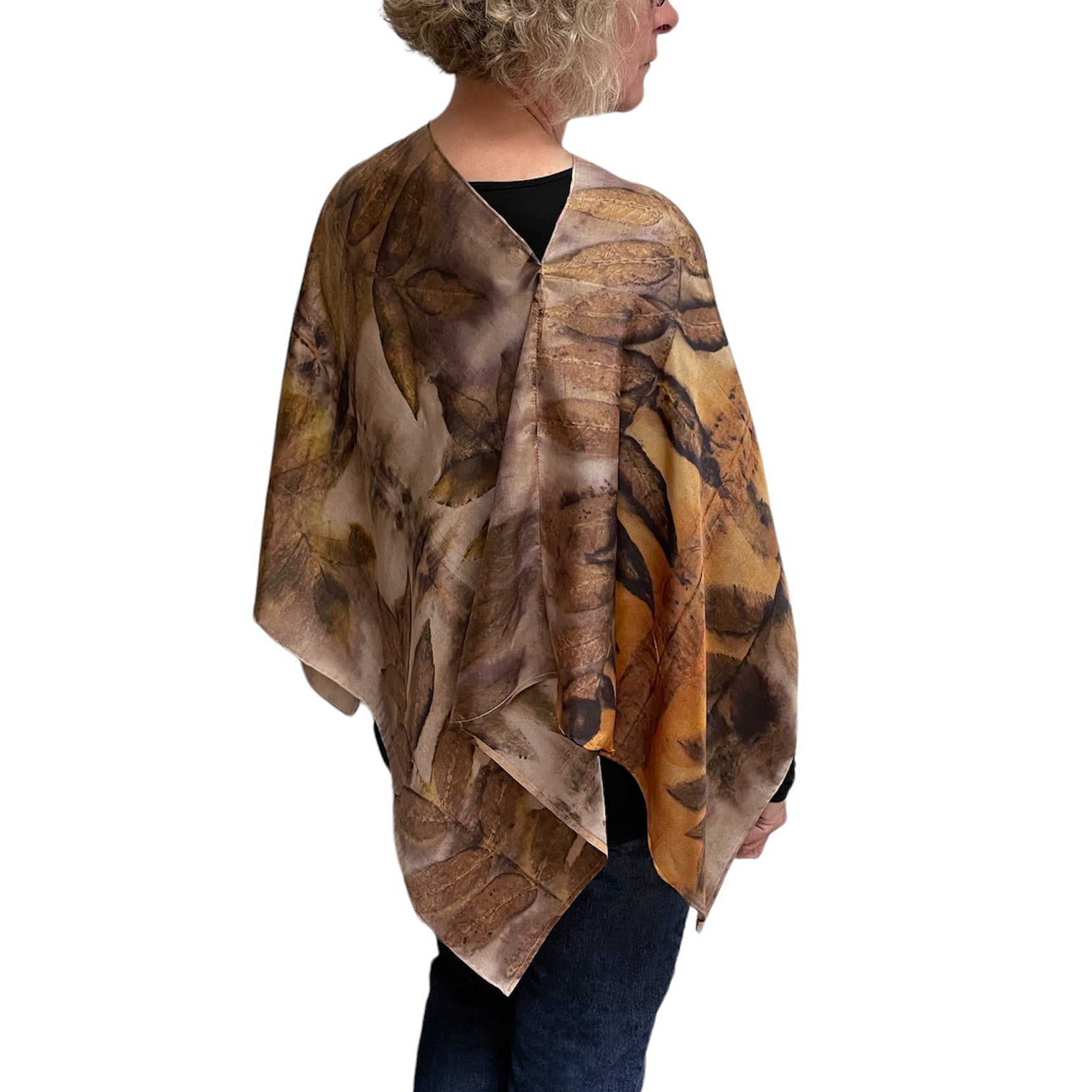Black Walnut Silk Poncho: Eco-Print Art Wear