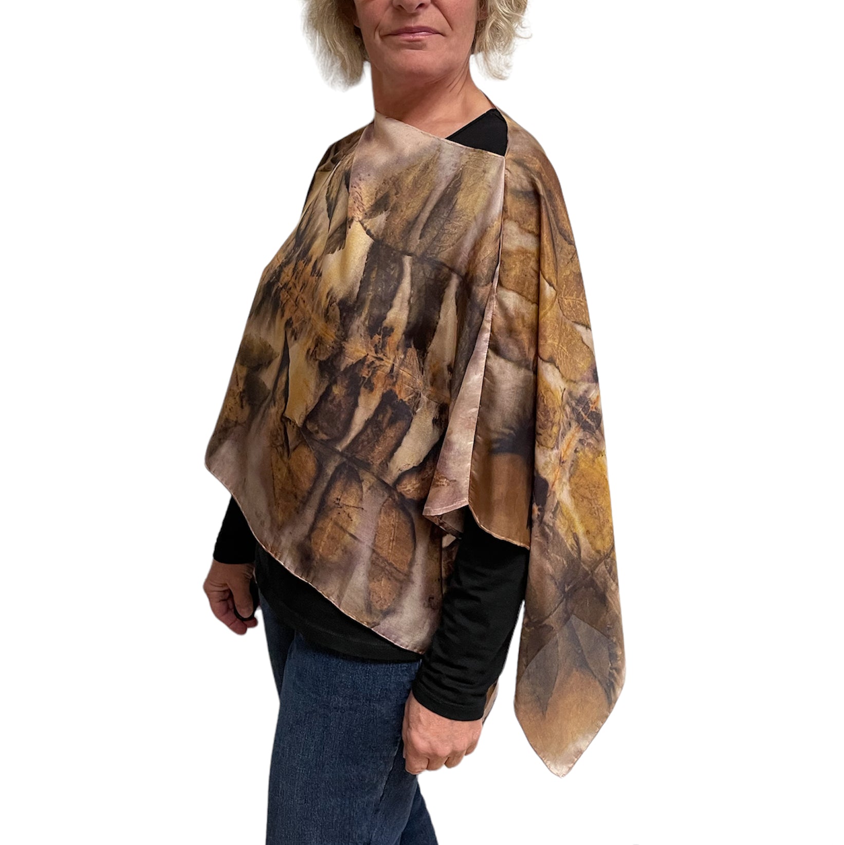 Black Walnut Silk Poncho: Eco-Print Art Wear