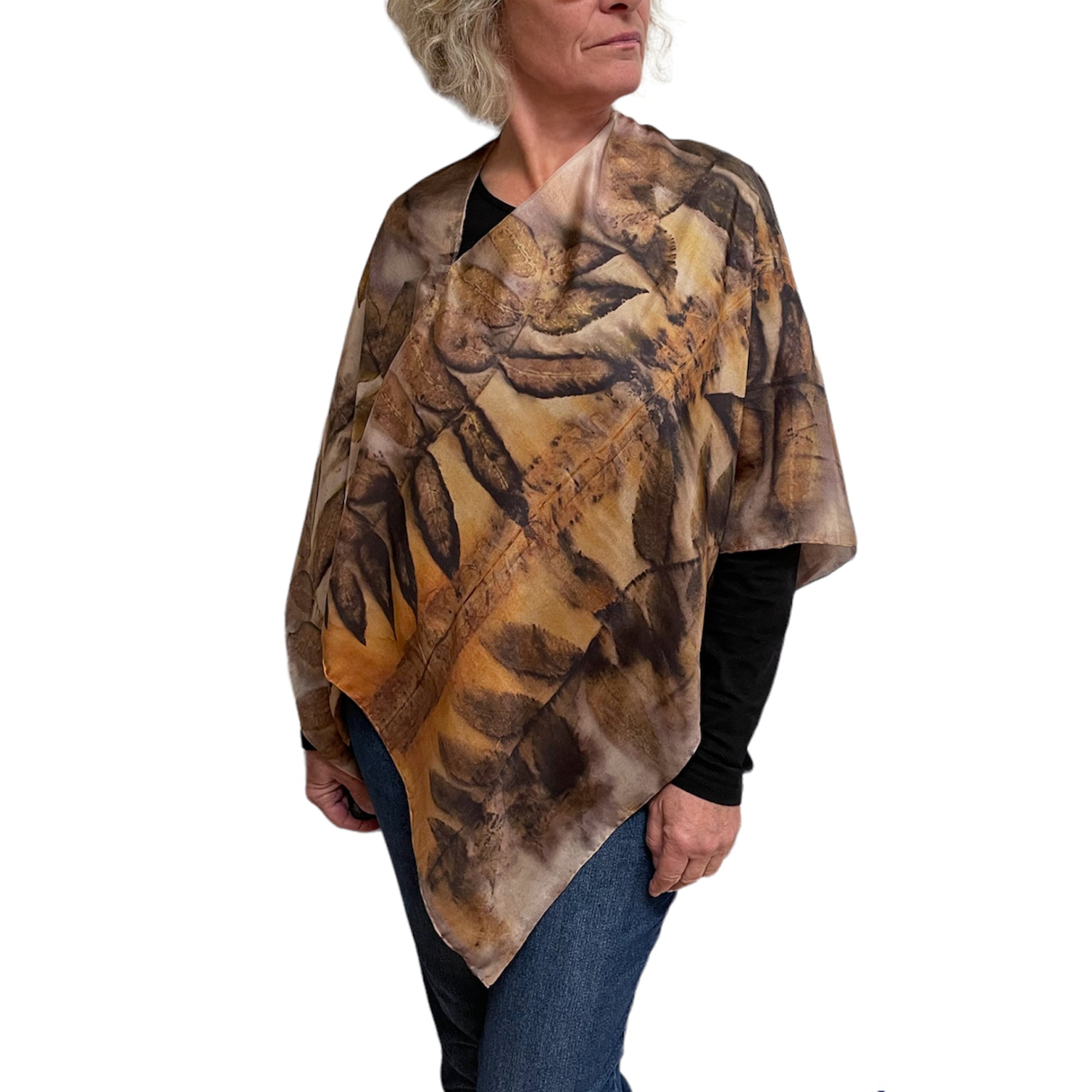 Black Walnut Silk Poncho: Eco-Print Art Wear
