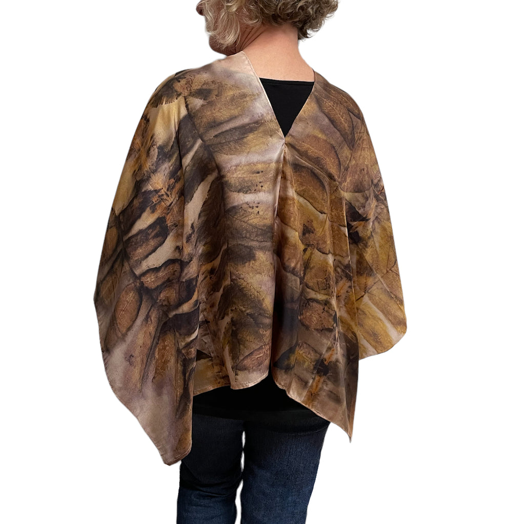 Black Walnut Silk Poncho: Eco-Print Art Wear