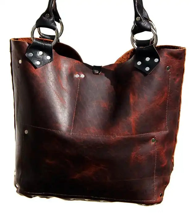Leather Tote Bag: Brown Black Leather Artisan