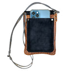 Handcrafted Black Cowhide Cell Phone Crossbody Bag