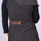 Brown and Black Buffalo Belt - 6-Strand Front Strap with Silver Rings
