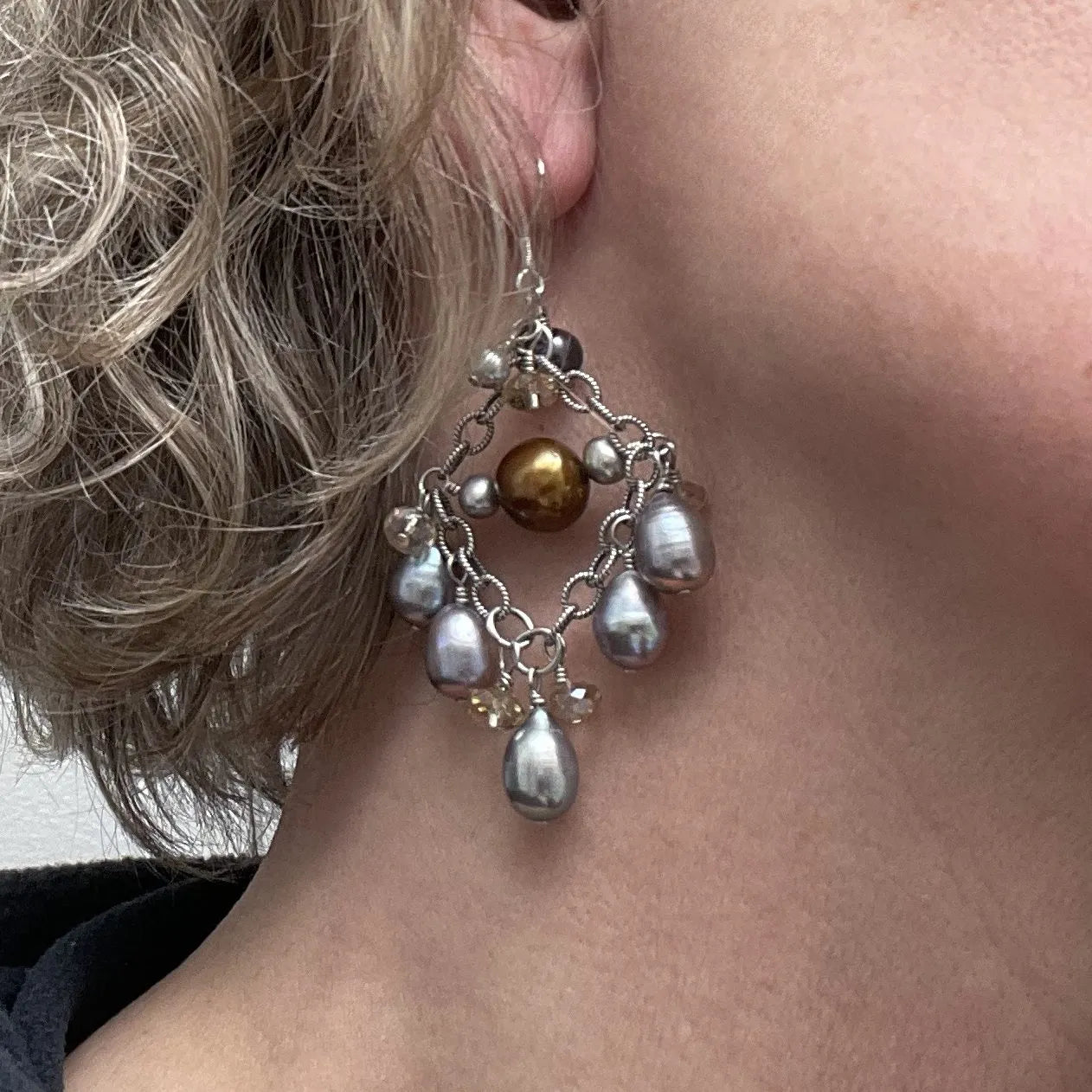 Sterling Silver Pearl & Crystal Chandelier Earrings | Wedding Jewelry