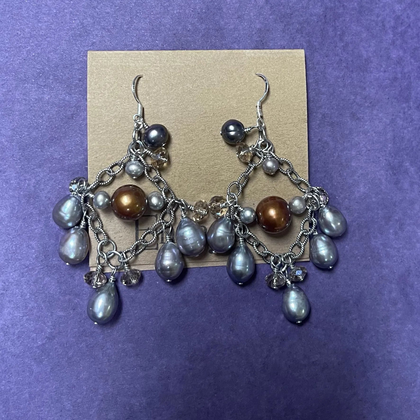 Sterling Silver Pearl & Crystal Chandelier Earrings | Wedding Jewelry