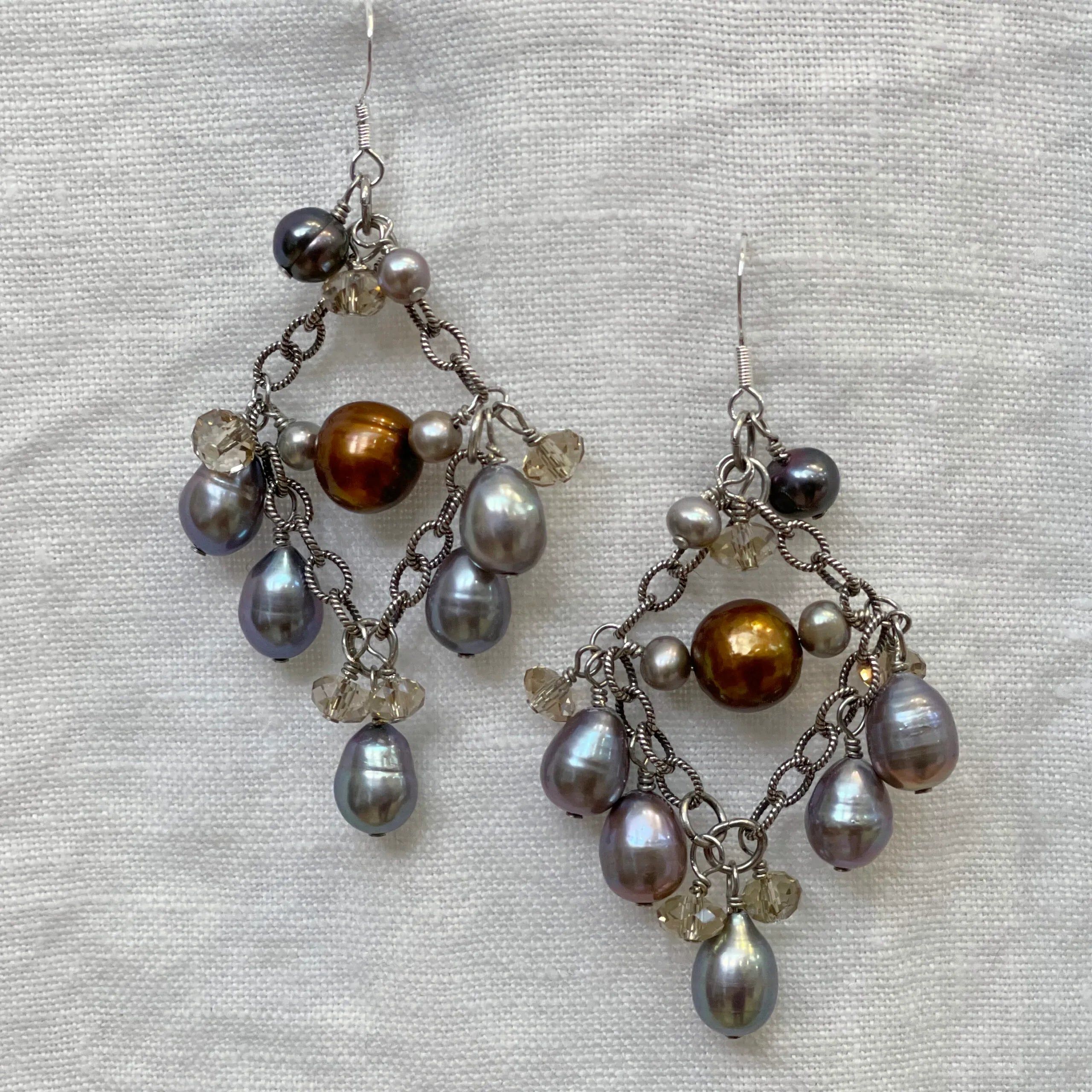 Sterling Silver Pearl & Crystal Chandelier Earrings | Wedding Jewelry