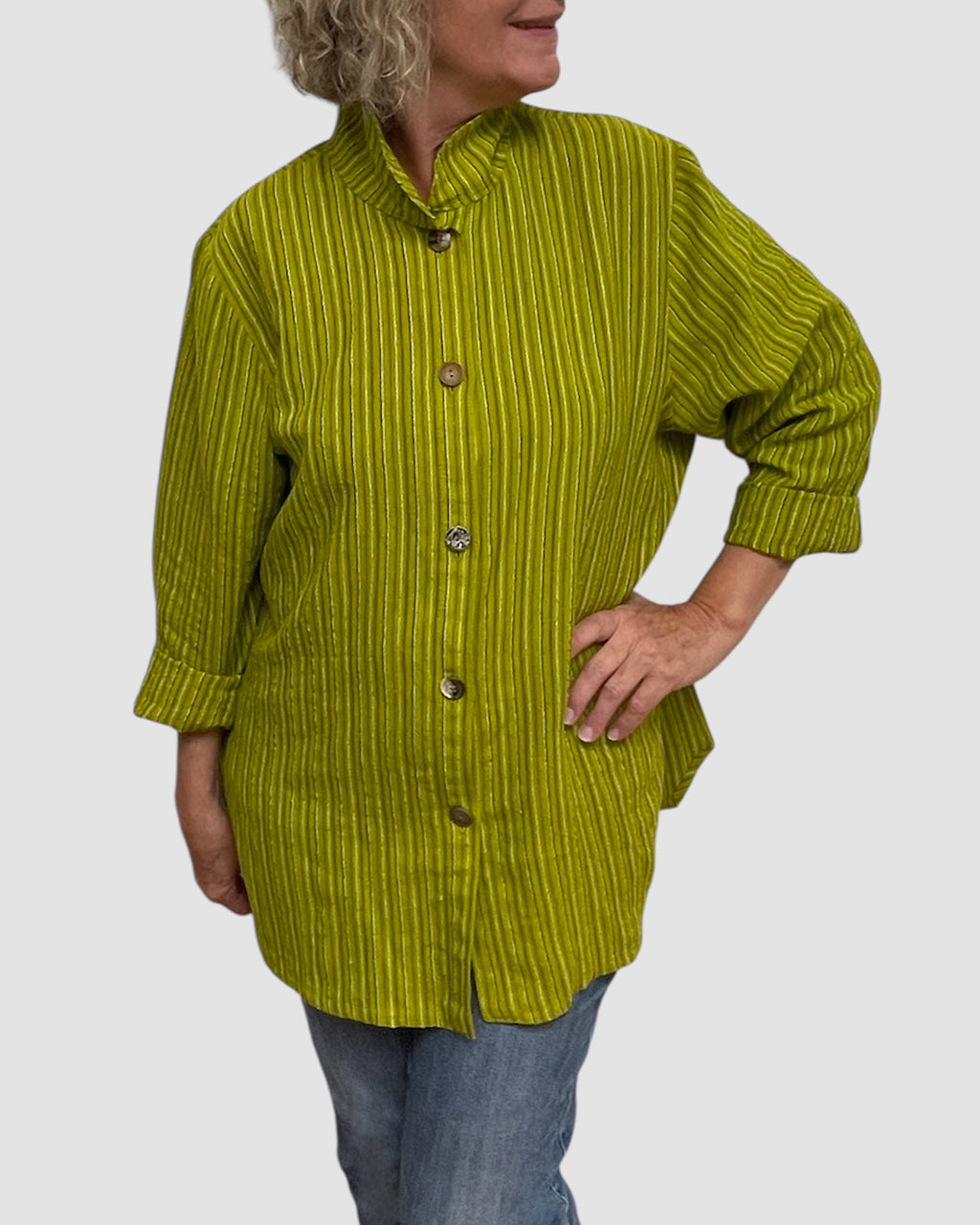 Hand-Dyed Chartreuse Linen Big Shirt