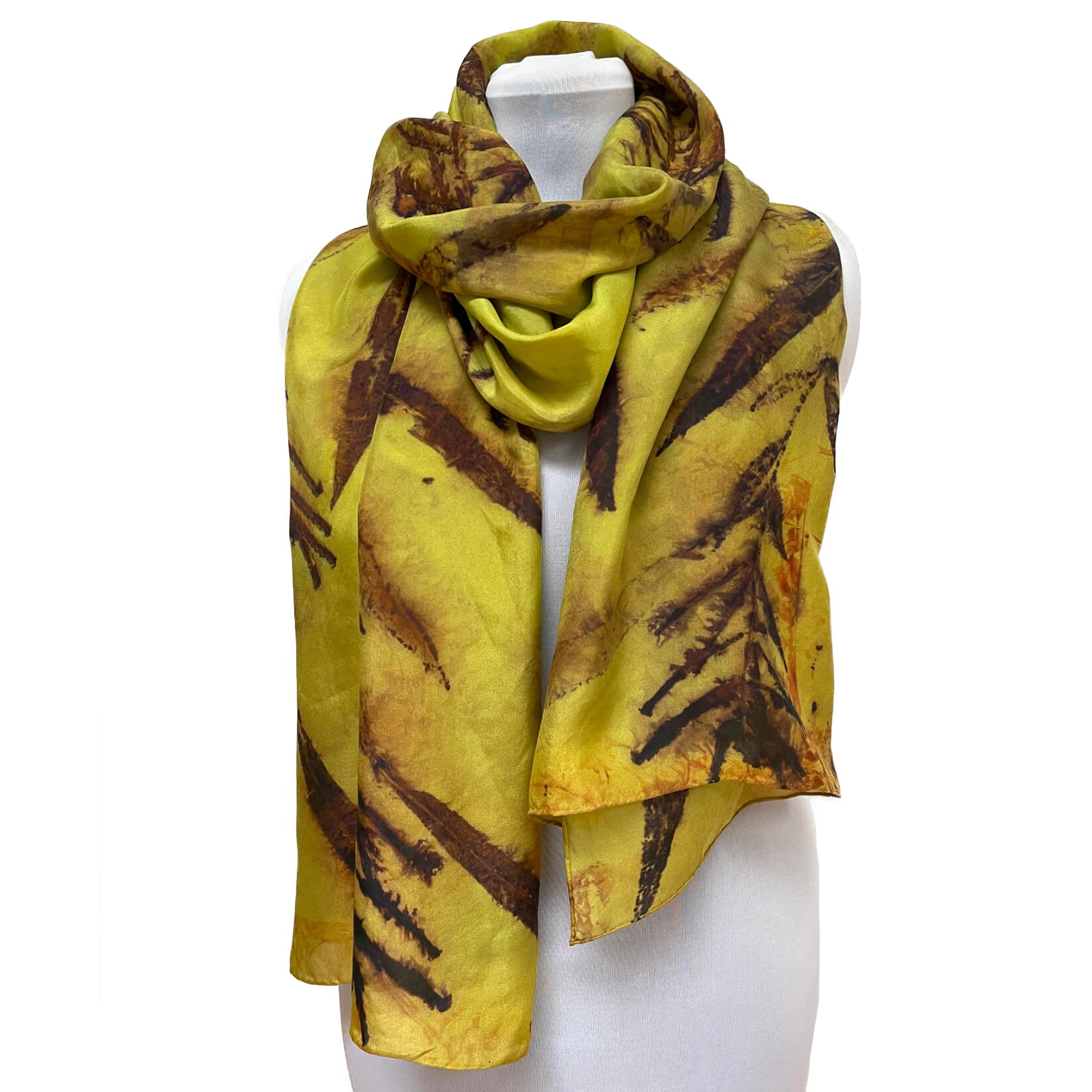 Fireweed Eco-Printed Silk Scarf - Hand Dyed Chartreuse Botanical