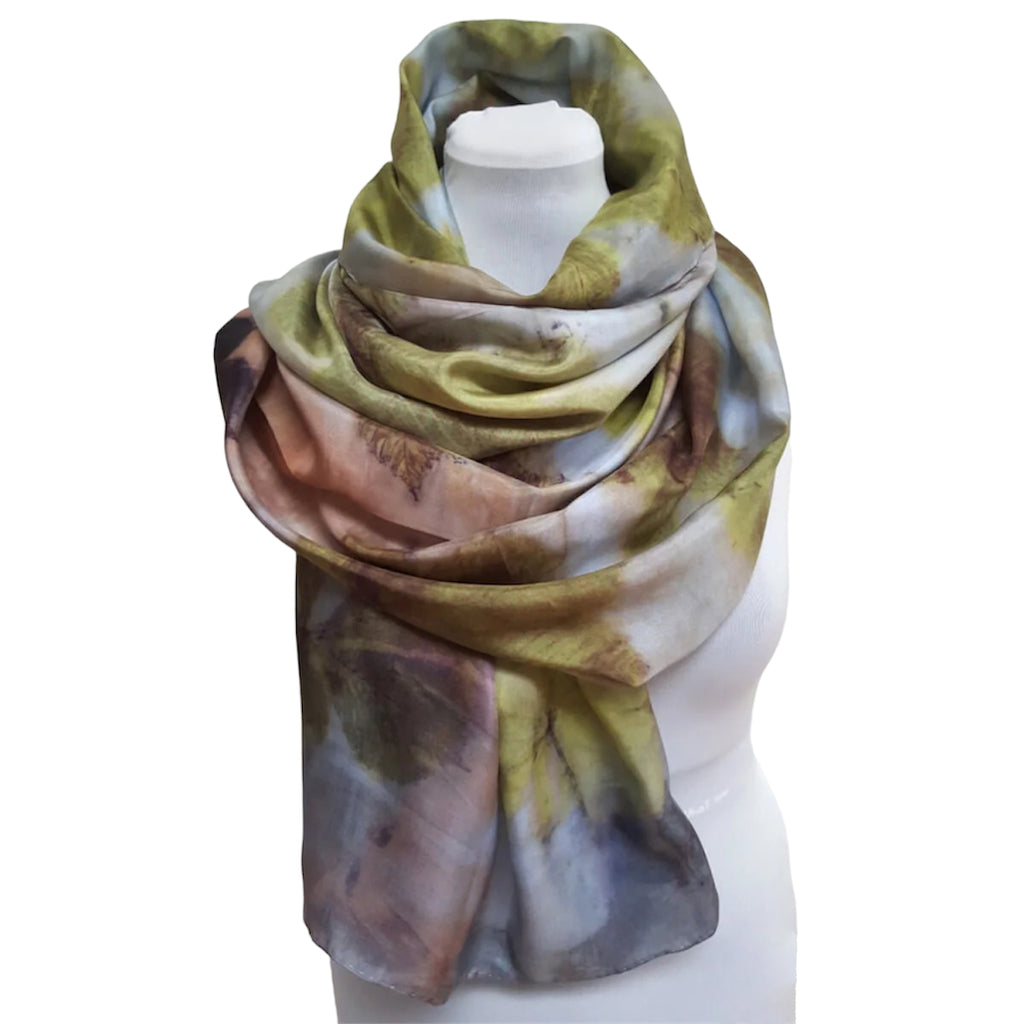 Chestnut Eco-Printed Silk Scarf - Hand Dyed Botanical Rectangle Scarf