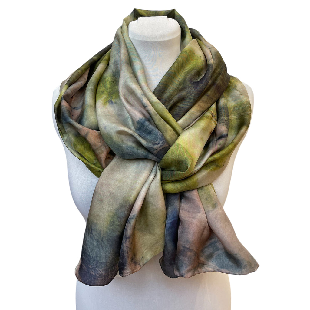 Chestnut Eco-Printed Silk Scarf - Hand Dyed Botanical Rectangle Scarf