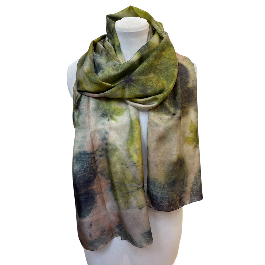 Chestnut Eco-Printed Silk Scarf - Hand Dyed Botanical Rectangle Scarf