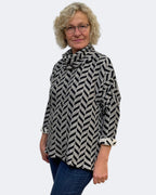 Black Cream Chevron Cotton Cowl Tunic - One Size Women's Statement Top