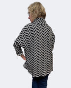 Black Cream Chevron Cotton Cowl Tunic - One Size Women's Statement Top