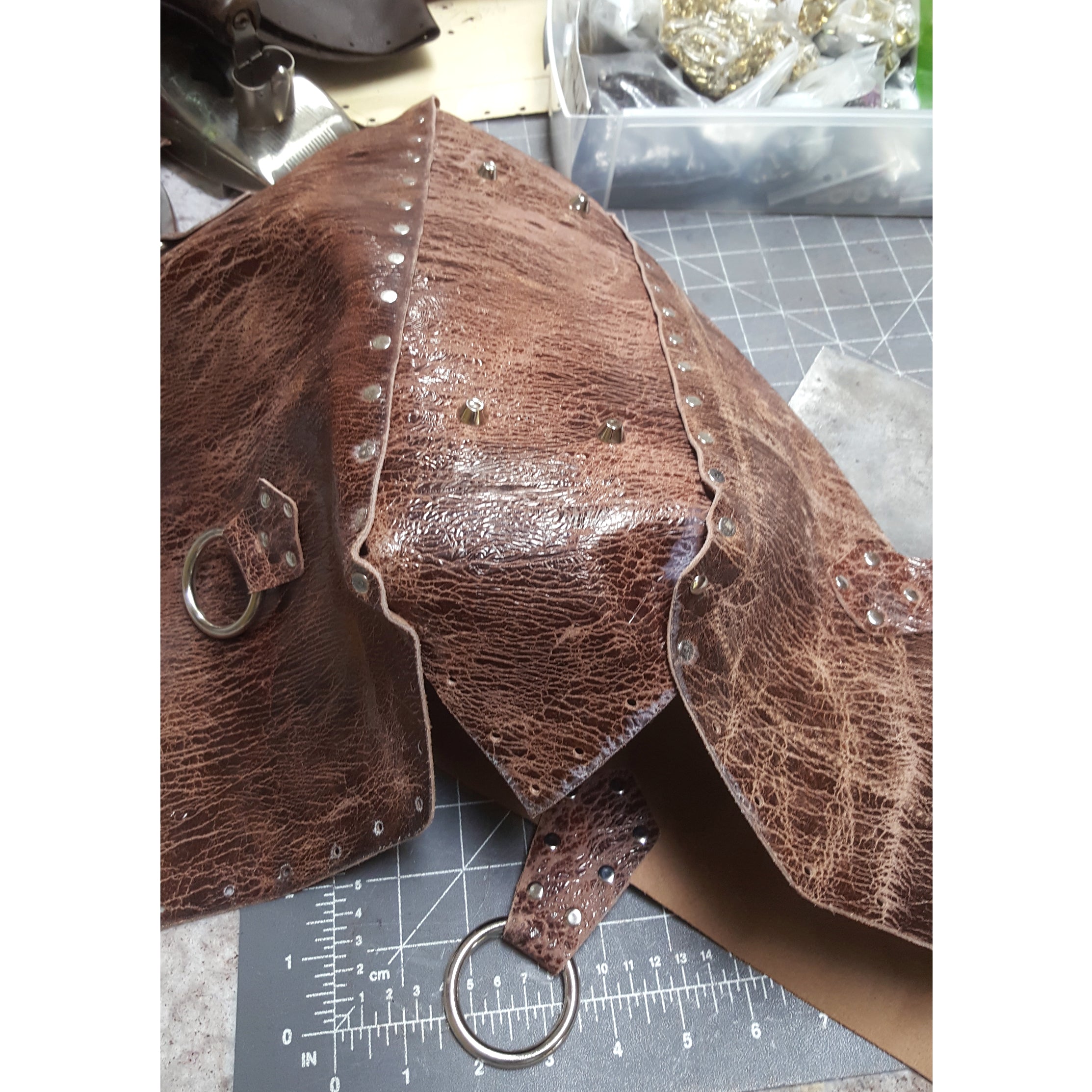 Brown Riveted Purse: Distressed Cowhide Everyday Bag