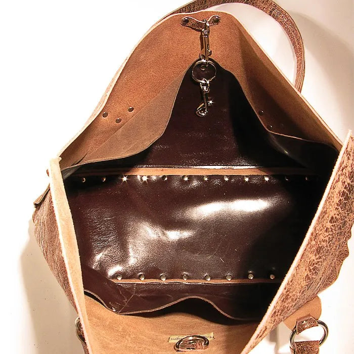Brown Riveted Purse: Distressed Cowhide Everyday Bag