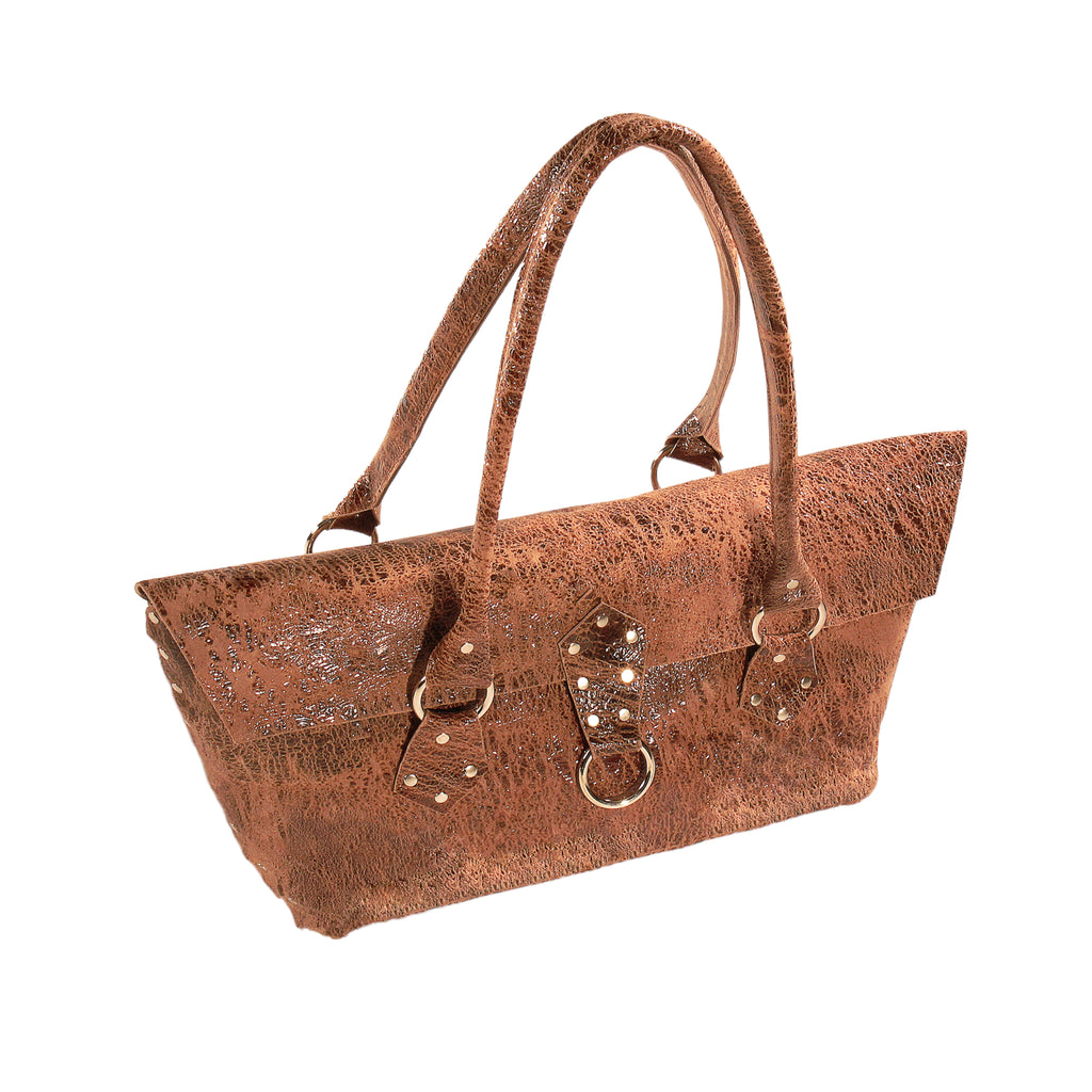 Brown Riveted Purse: Distressed Cowhide Everyday Bag