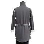 Dark Grey Cotton Fleece Drawstring Jacket - Adjustable Waist with Vintage Buttons