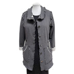 Dark Grey Cotton Fleece Drawstring Jacket - Adjustable Waist with Vintage Buttons