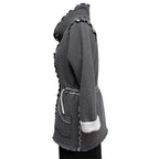 Dark Grey Cotton Fleece Drawstring Jacket - Adjustable Waist with Vintage Buttons