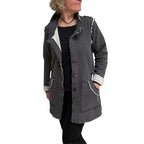 Dark Grey Cotton Fleece Drawstring Jacket - Adjustable Waist with Vintage Buttons