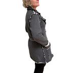 Dark Grey Cotton Fleece Drawstring Jacket - Adjustable Waist with Vintage Buttons