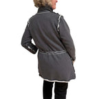 Dark Grey Cotton Fleece Drawstring Jacket - Adjustable Waist with Vintage Buttons