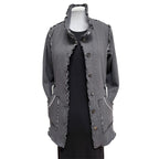 Dark Grey Cotton Fleece Drawstring Jacket - Adjustable Waist with Vintage Buttons