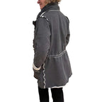 Dark Grey Cotton Fleece Drawstring Jacket - Adjustable Waist with Vintage Buttons