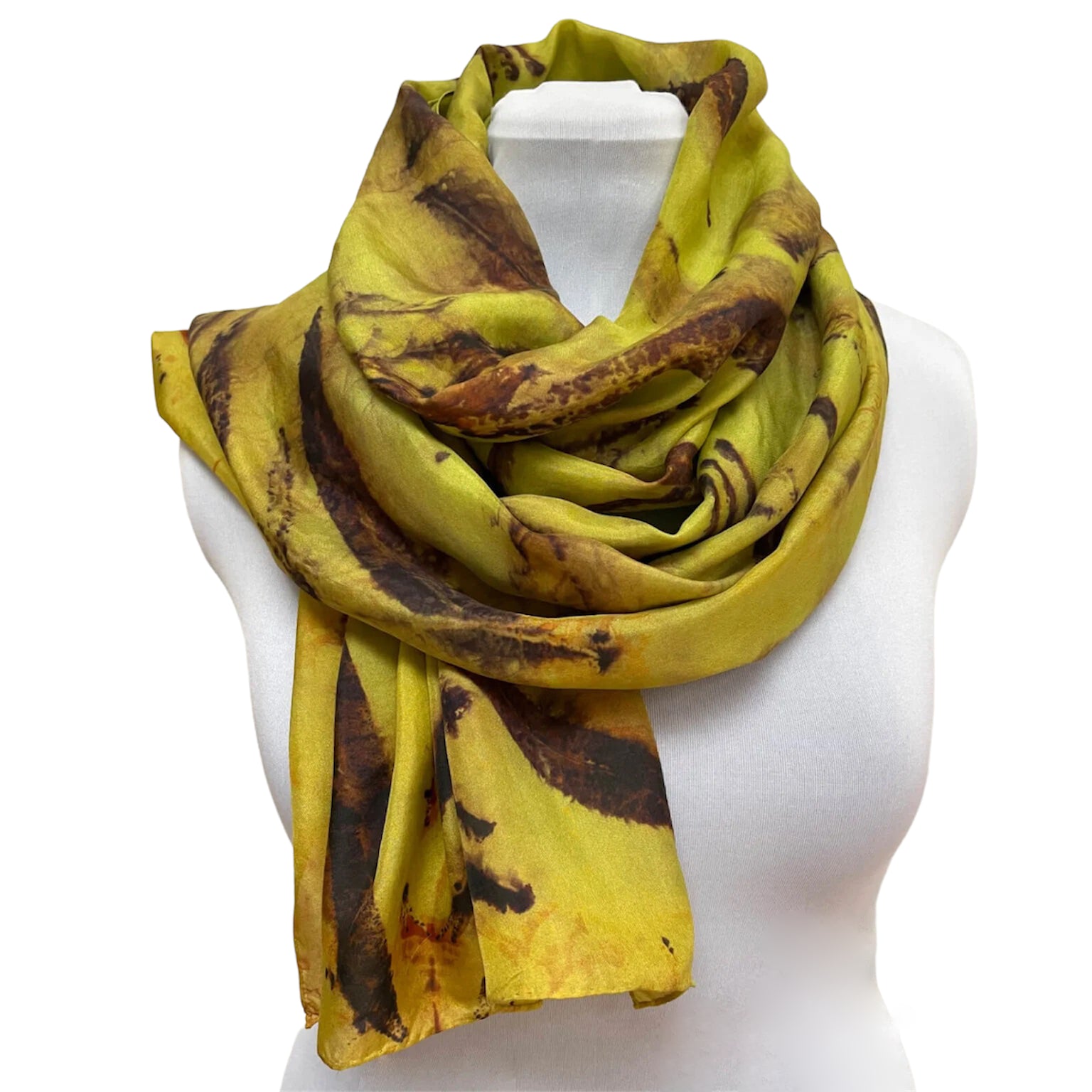 Fireweed Eco-Printed Silk Scarf - Hand Dyed Chartreuse Botanical