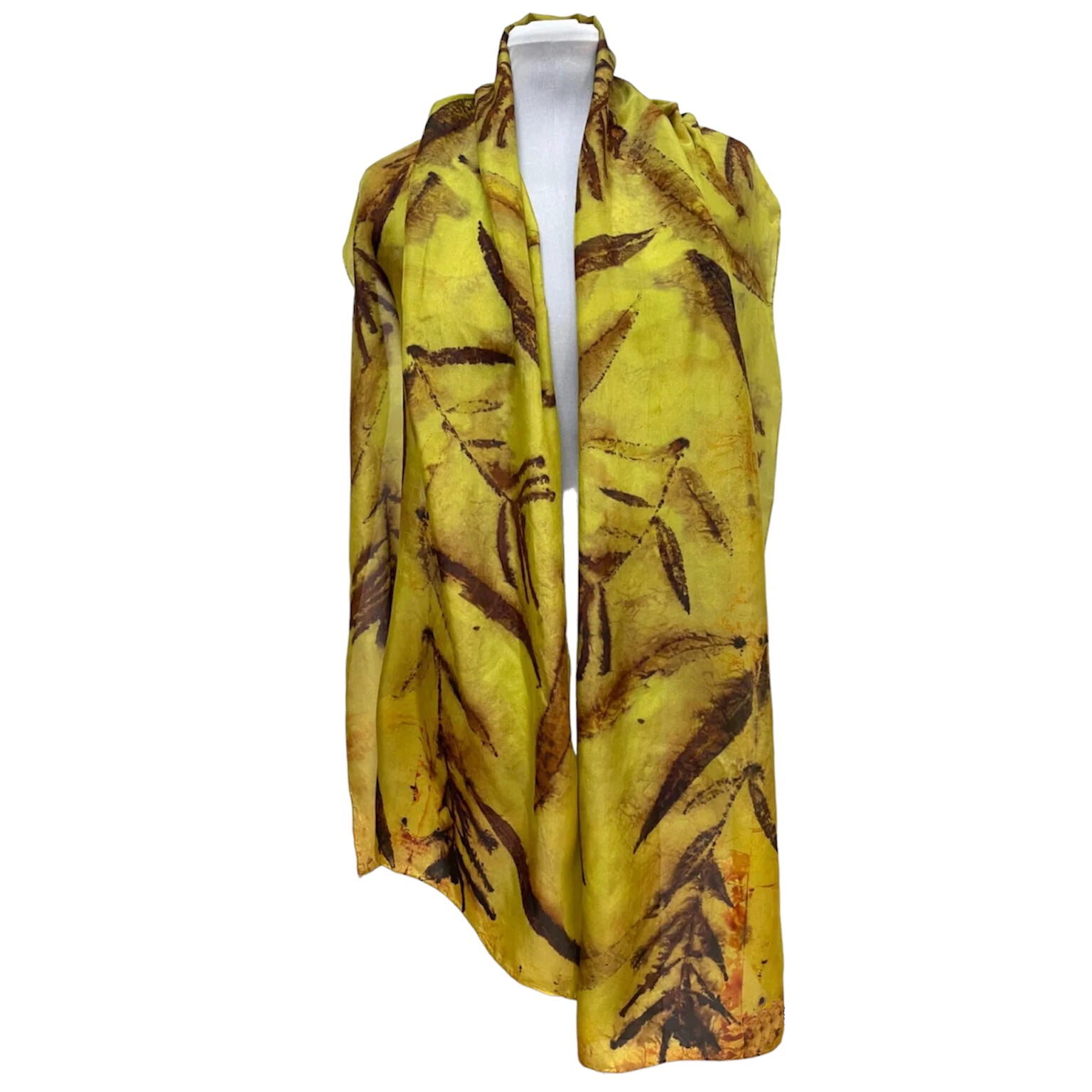 Fireweed Eco-Printed Silk Scarf - Hand Dyed Chartreuse Botanical
