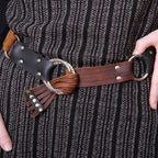 Brown and Black Buffalo Belt - 6-Strand Front Strap with Silver Rings