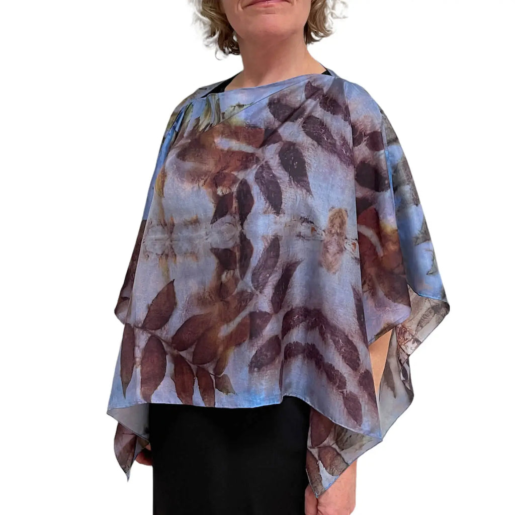 Black Walnut Wrap: Eco-Print Silk Poncho