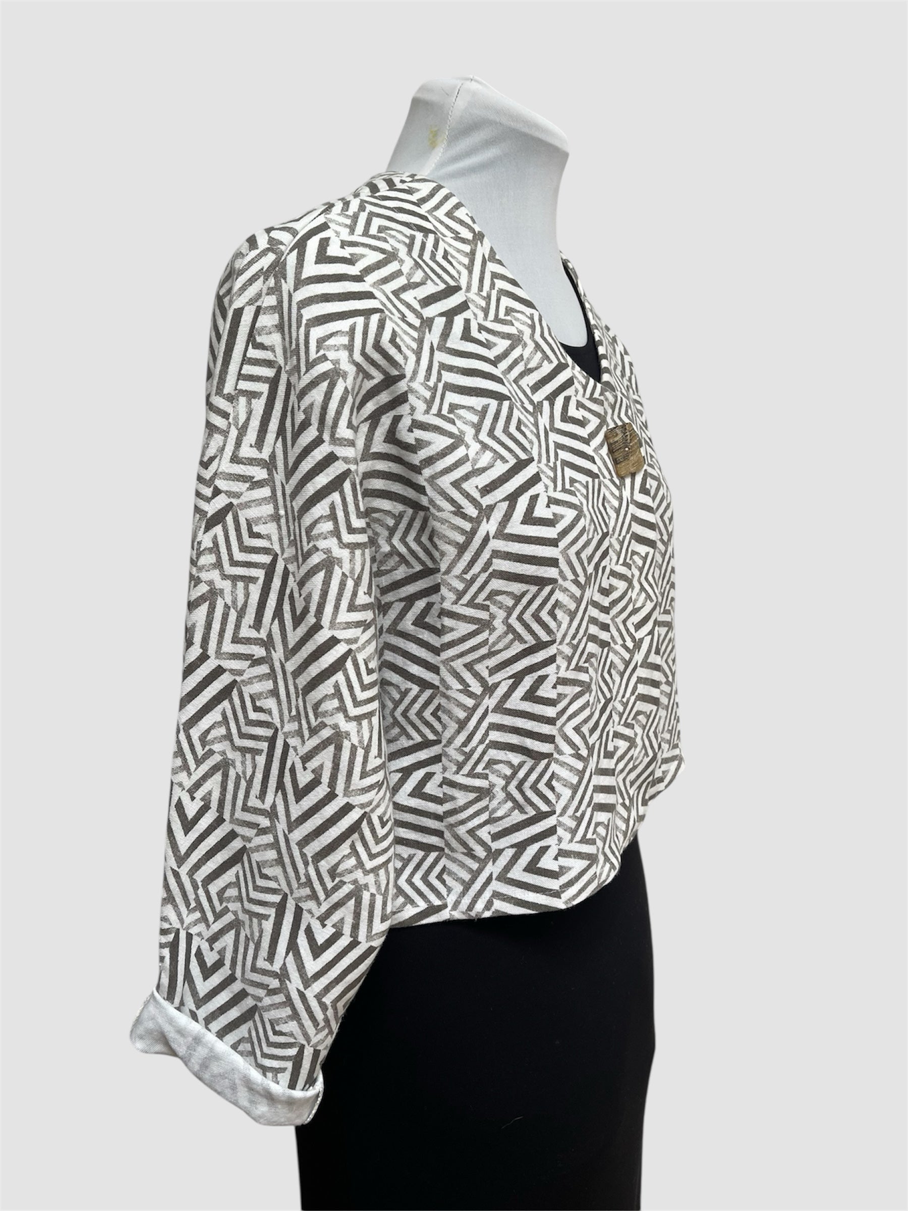 Mudcloth Inspired Block Print Linen Bolero Jacket