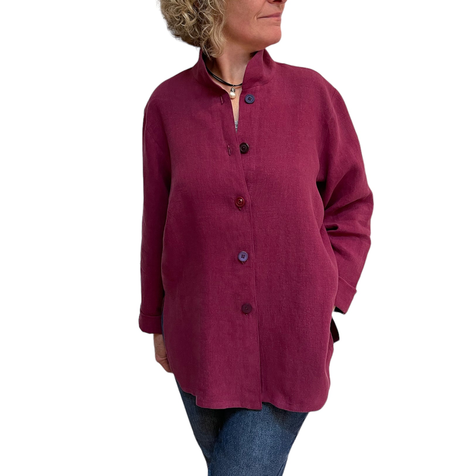 Fuchsia Linen Big Shirt | Vintage Buttons | Soft Fit