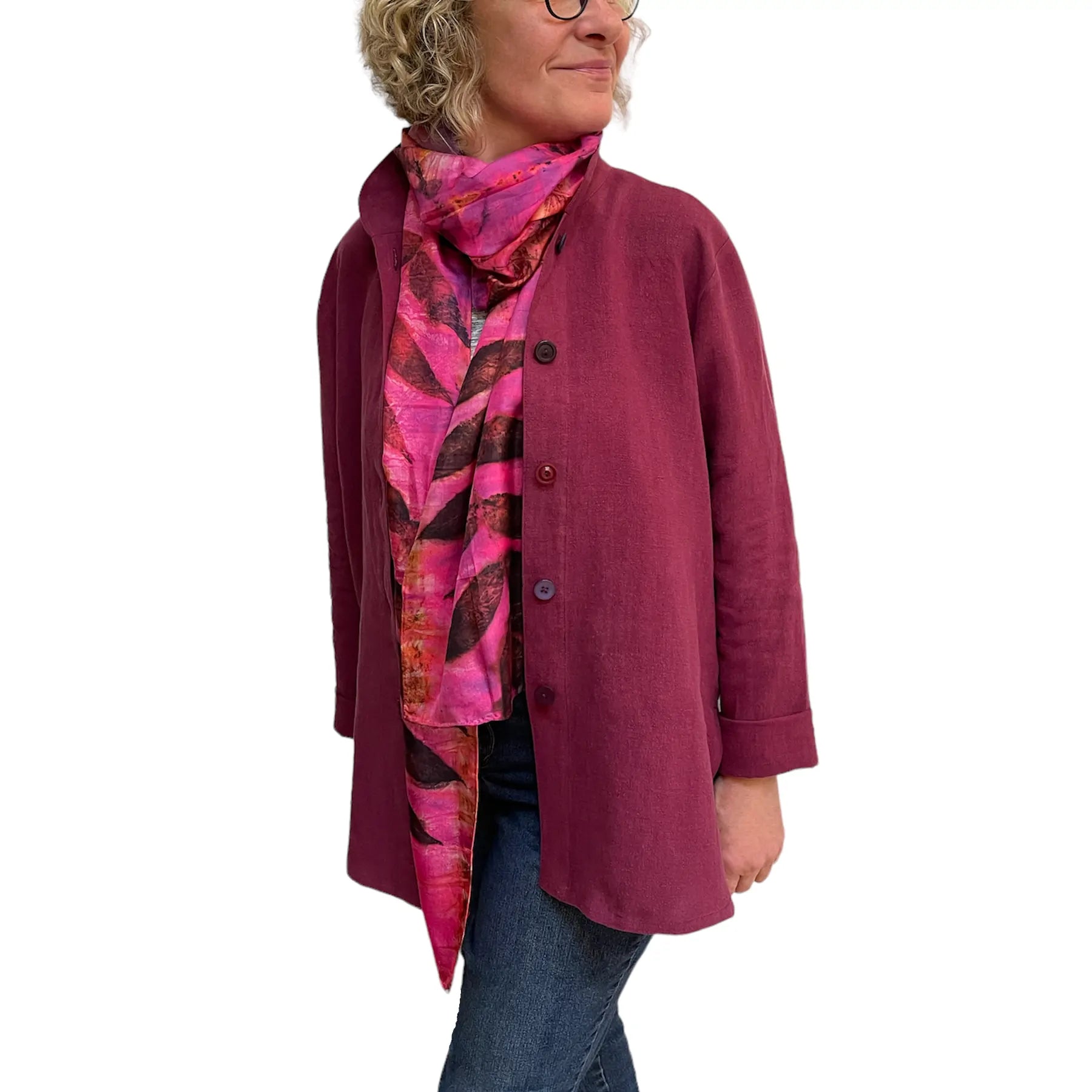 Fuchsia Linen Big Shirt | Vintage Buttons | Soft Fit