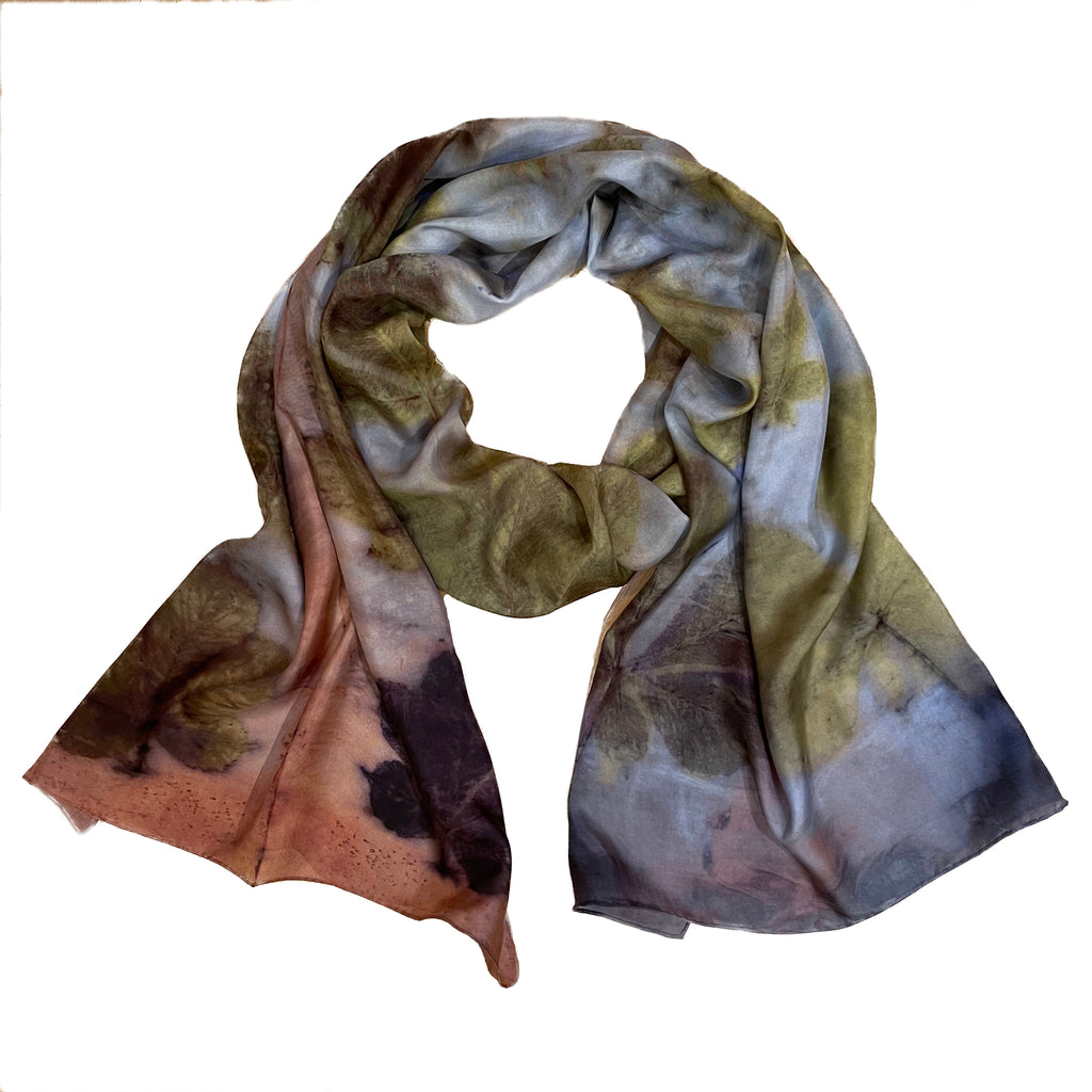 Chestnut Eco-Printed Silk Scarf - Hand Dyed Botanical Rectangle Scarf