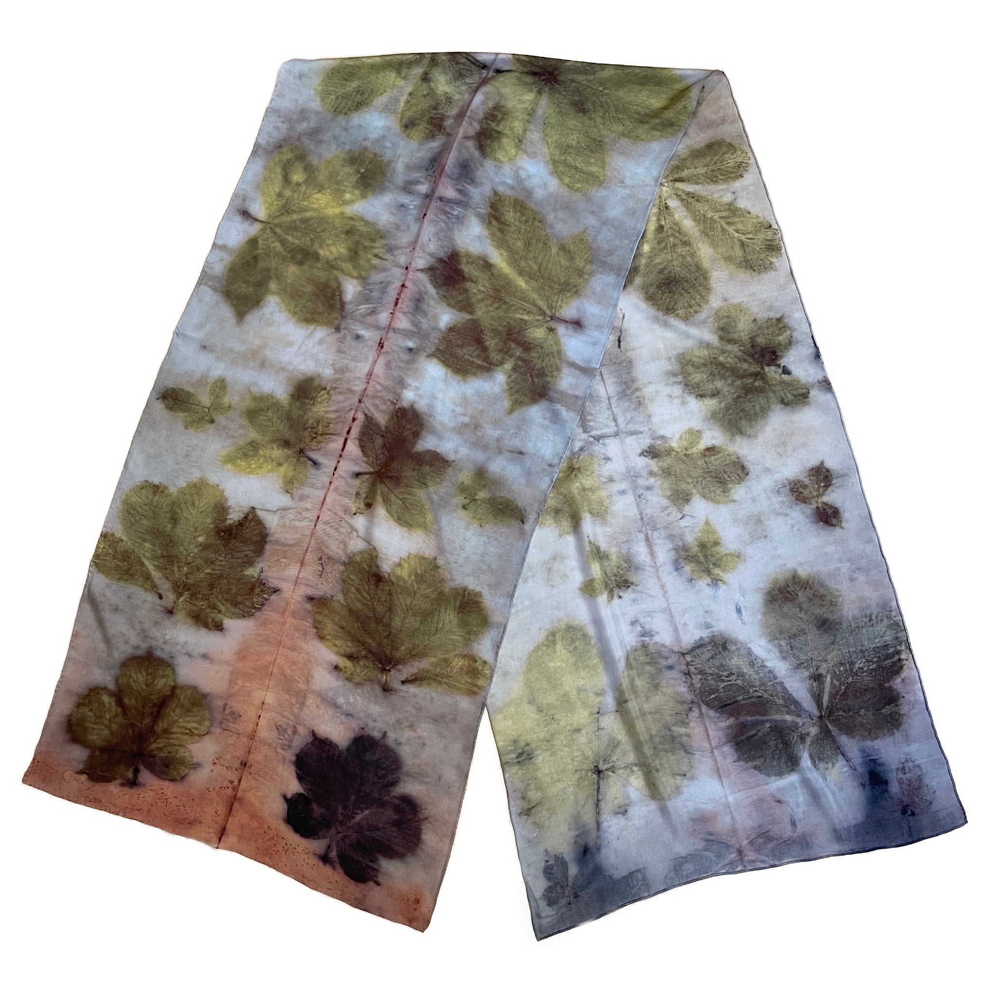 Chestnut Eco-Printed Silk Scarf - Hand Dyed Botanical Rectangle Scarf