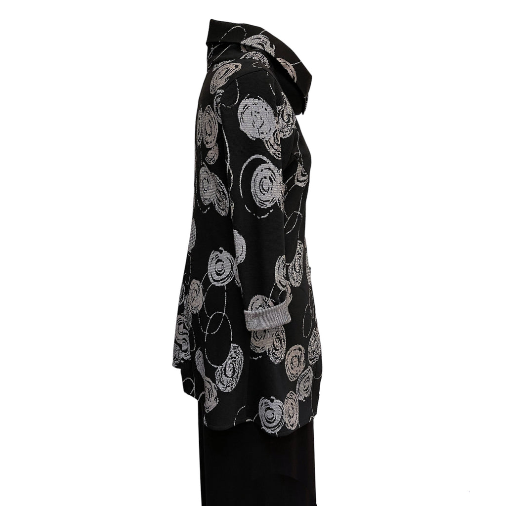 Black Grey Asymmetrical Knit Jacket with Vintage Buttons