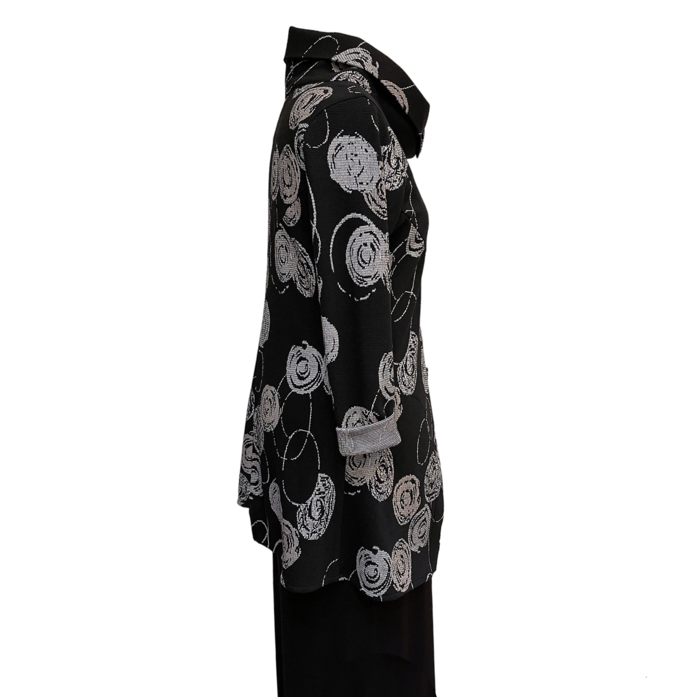 Black Grey Asymmetrical Knit Jacket with Vintage Buttons